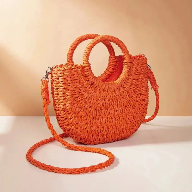 Bohemian Halo Woven Half-Moon Beach Tote Bag