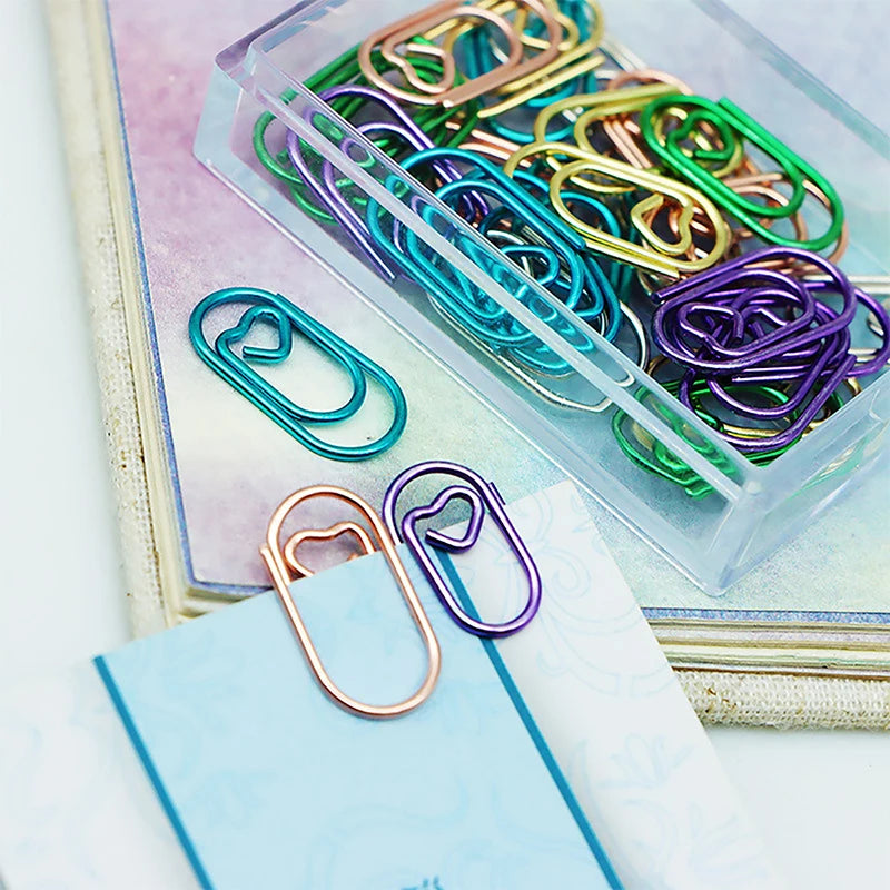 Mini Heart-Shaped Rainbow Chrome Paper Clips