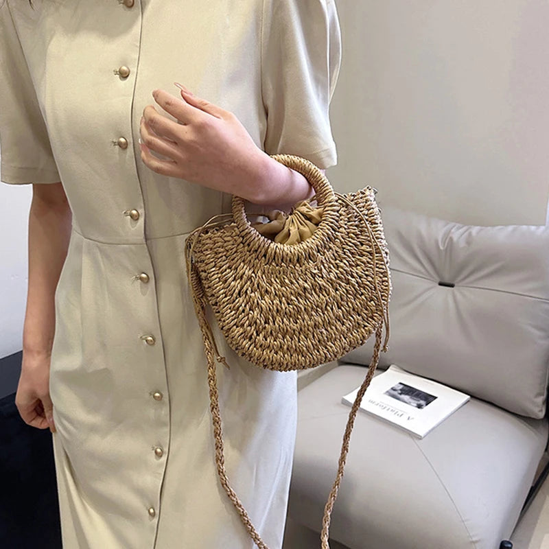 Bohemian Halo Woven Half-Moon Beach Tote Bag