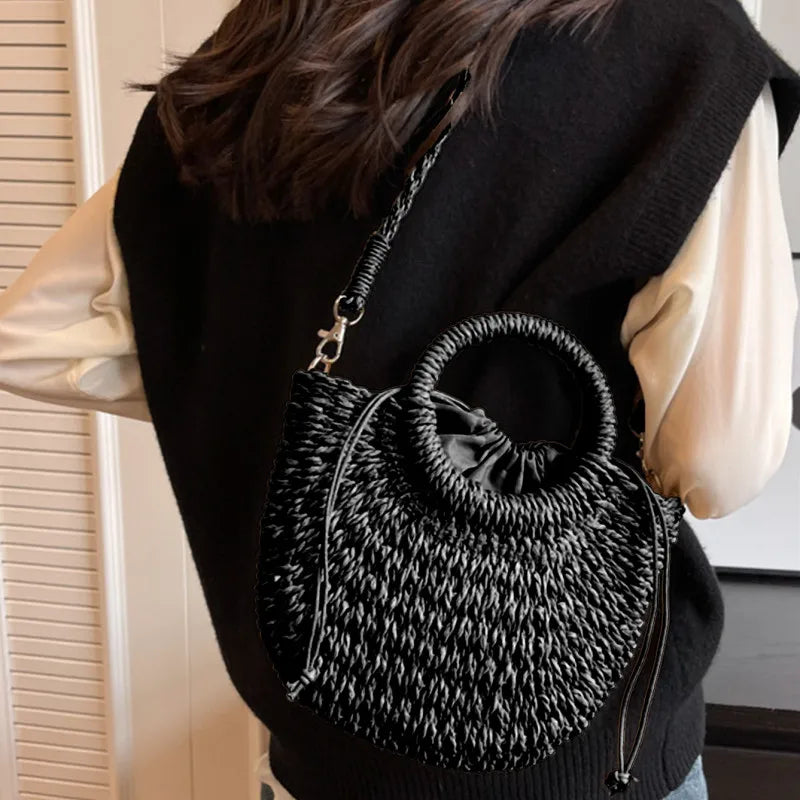 Bohemian Halo Woven Half-Moon Beach Tote Bag