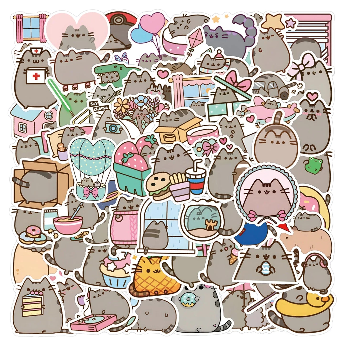 Kawaii Grey Chunky Cat Stickers