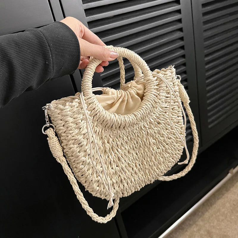 Bohemian Halo Woven Half-Moon Beach Tote Bag
