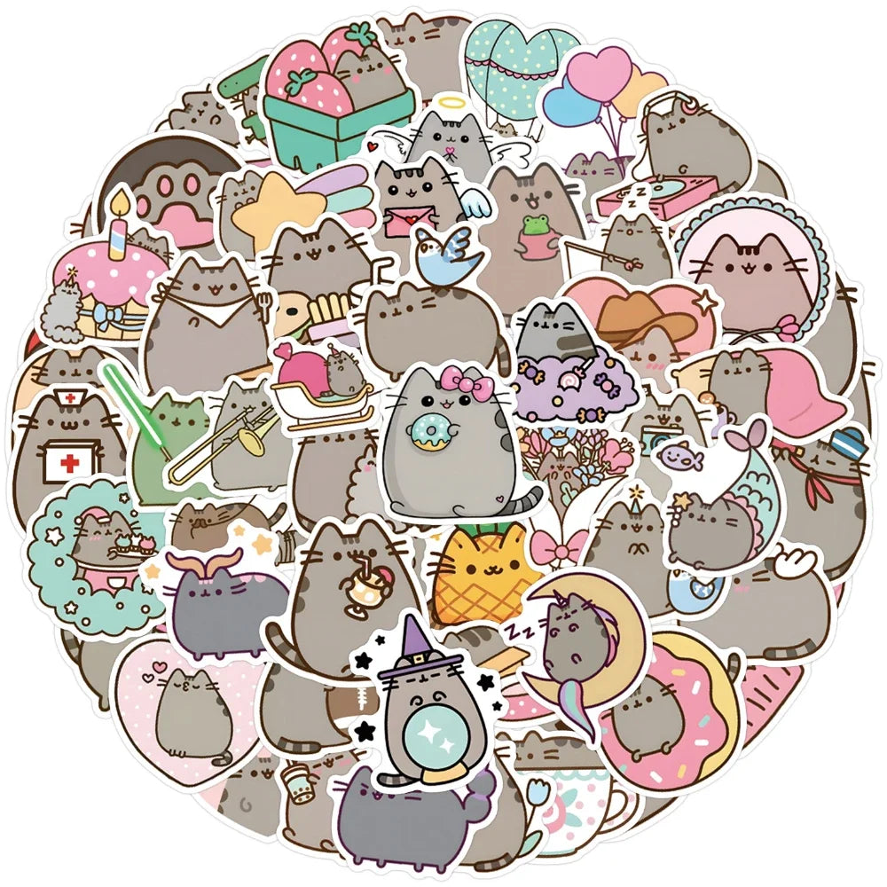 Kawaii Grey Chunky Cat Stickers