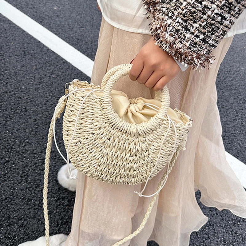 Bohemian Halo Woven Half-Moon Beach Tote Bag