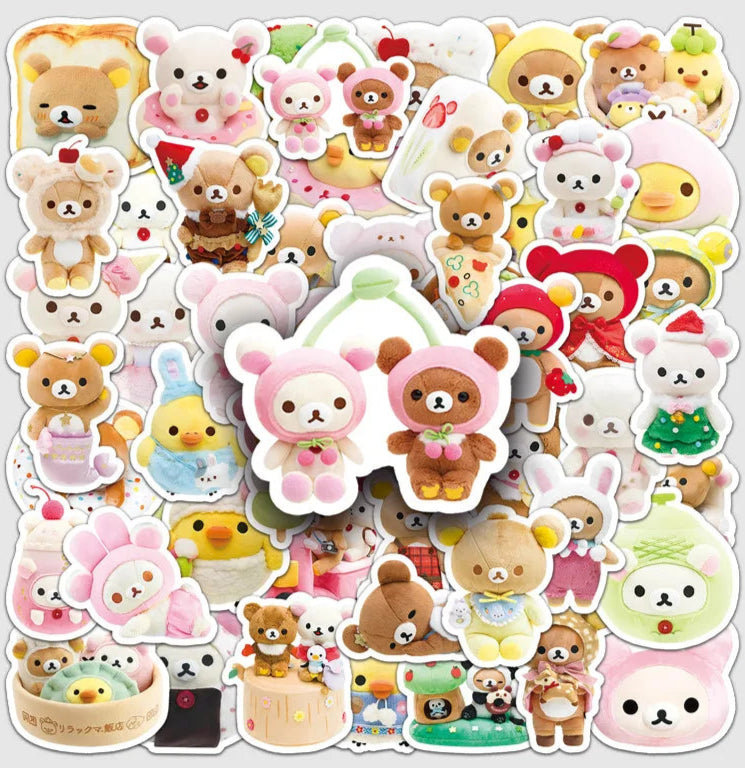 Collection of cute bear-themed stickers on a white background