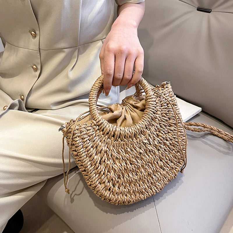 Bohemian Halo Woven Half-Moon Beach Tote Bag