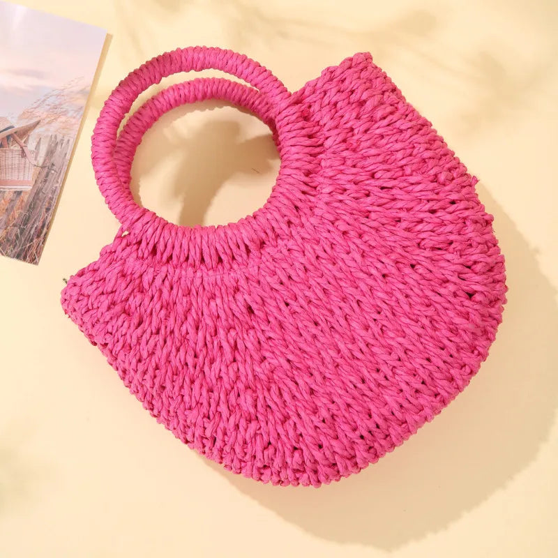 Bohemian Halo Woven Half-Moon Beach Tote Bag