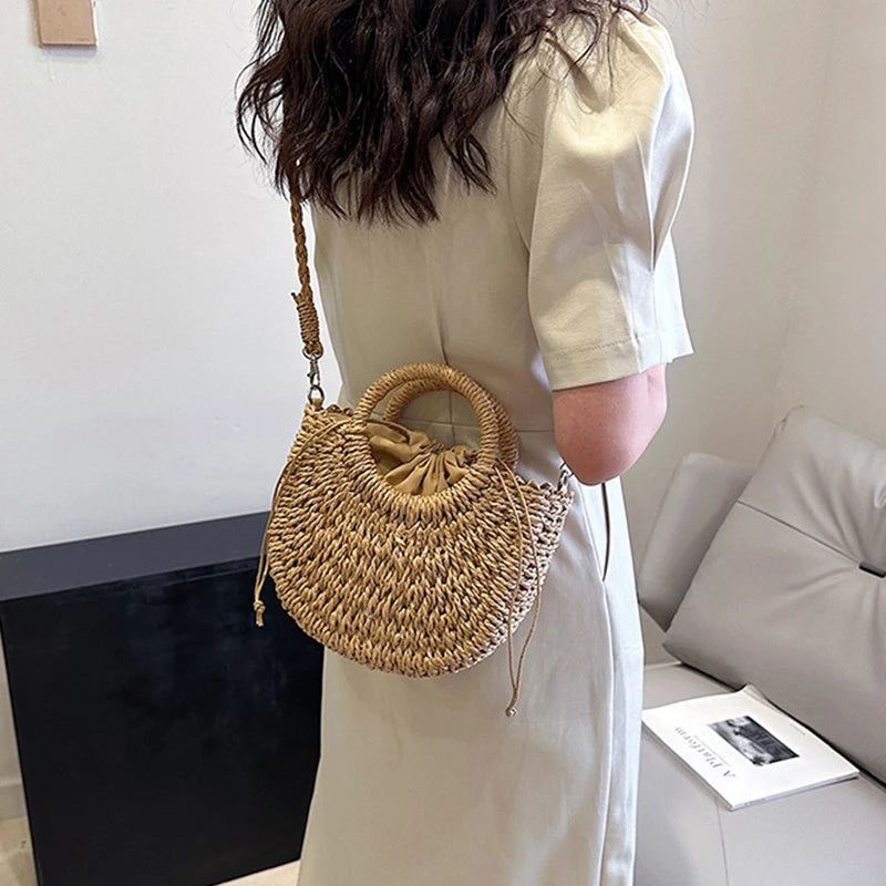 Bohemian Halo Woven Half-Moon Beach Tote Bag