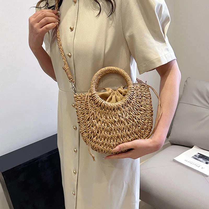 Bohemian Halo Woven Half-Moon Beach Tote Bag