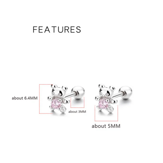 925 Silver Sweet Bear Heart Stud Earrings