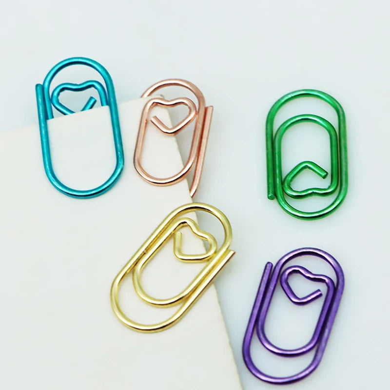 Mini Heart-Shaped Rainbow Chrome Paper Clips