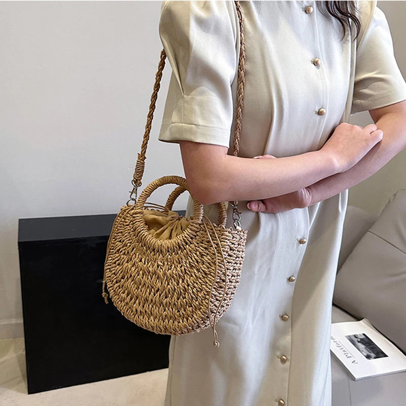 Bohemian Halo Woven Half-Moon Beach Tote Bag