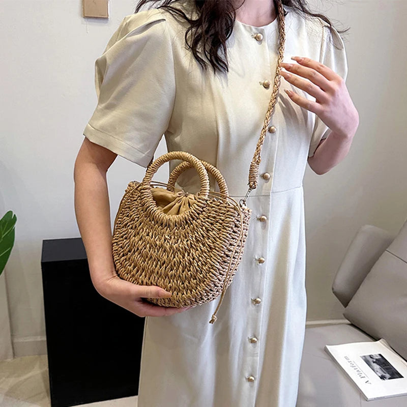 Bohemian Halo Woven Half-Moon Beach Tote Bag