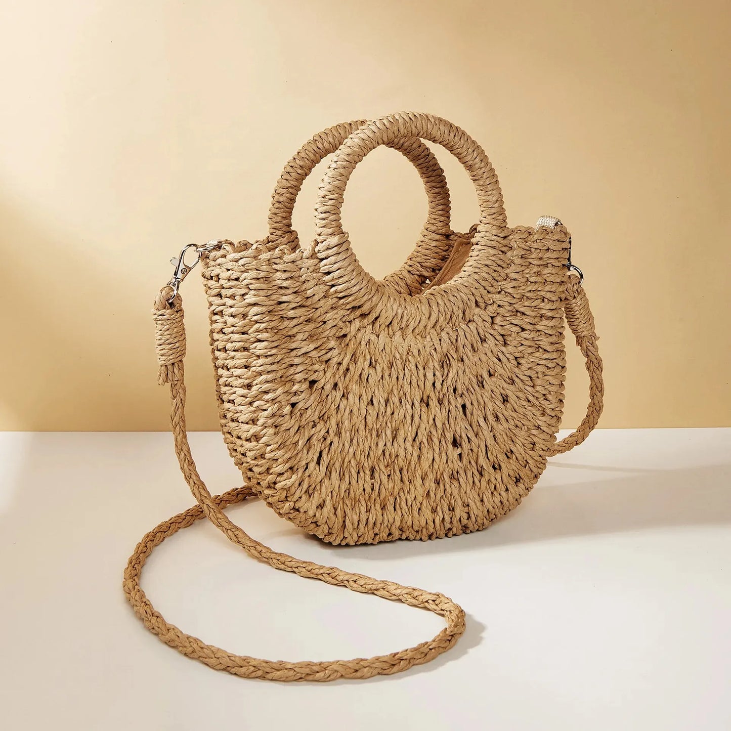 Bohemian Halo Woven Half-Moon Beach Tote Bag