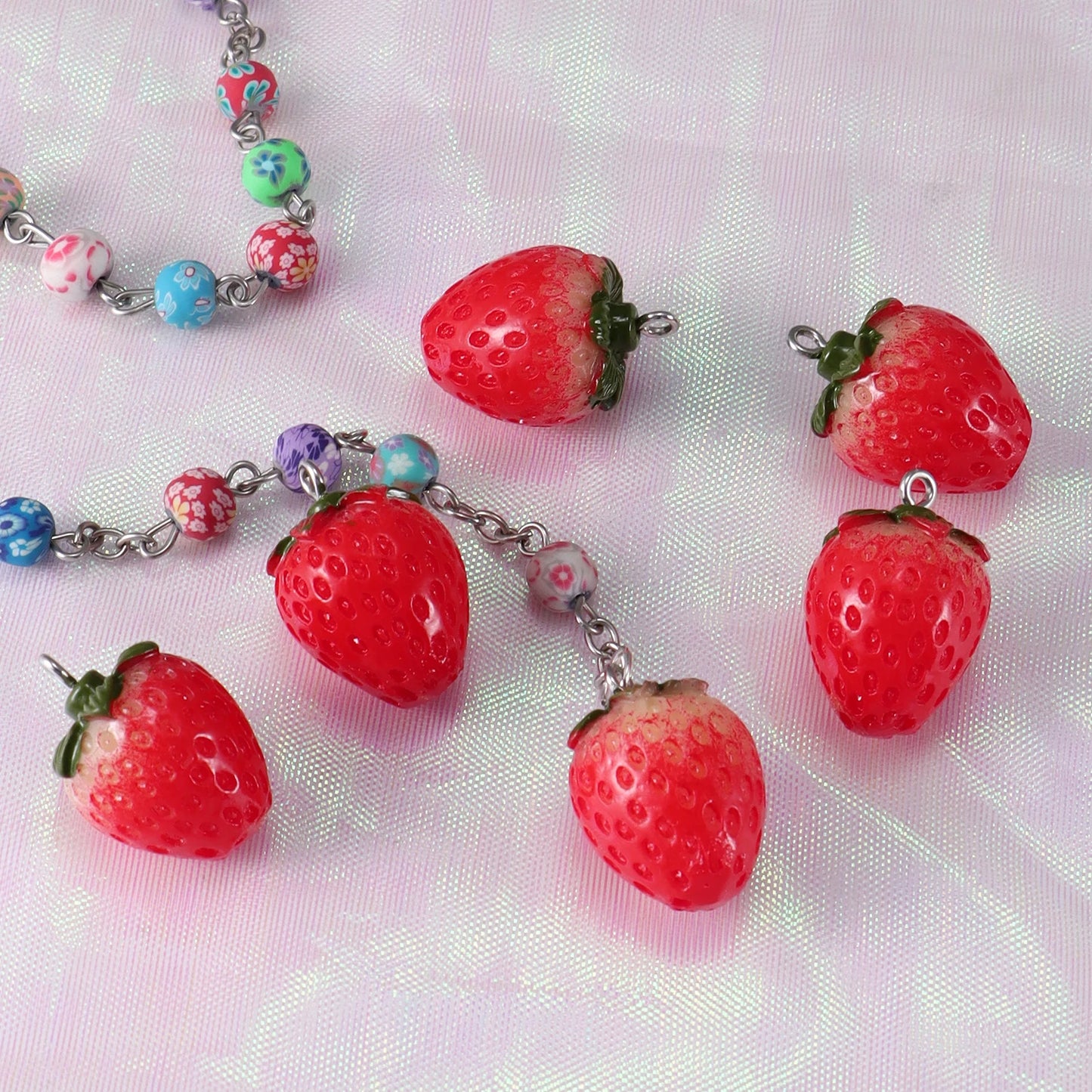 Sun-Kissed Strawberry Droplets Resin Charms