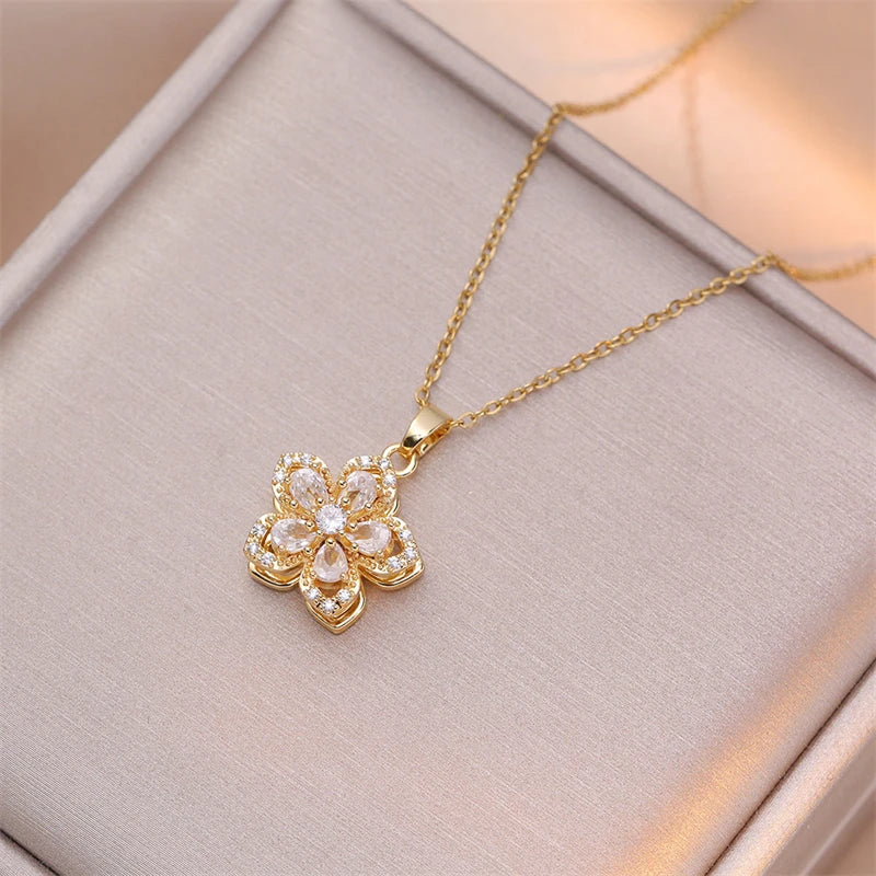 Rotatable Dewdrop Flower Pendant