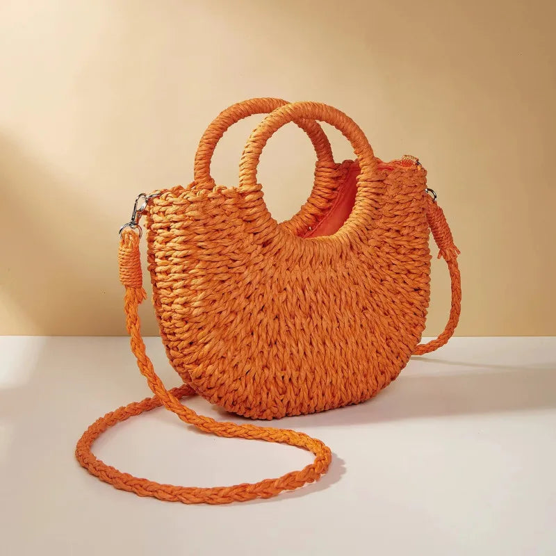 Bohemian Halo Woven Half-Moon Beach Tote Bag
