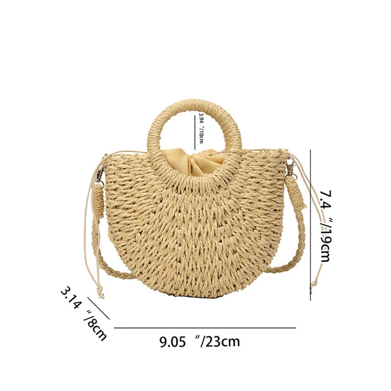 Bohemian Halo Woven Half-Moon Beach Tote Bag