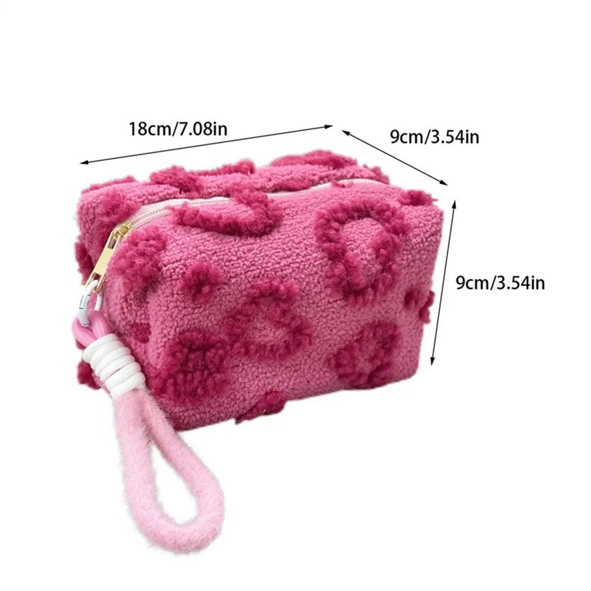 Fluffy Cloud Plush Love Print Cosmetic Pouch