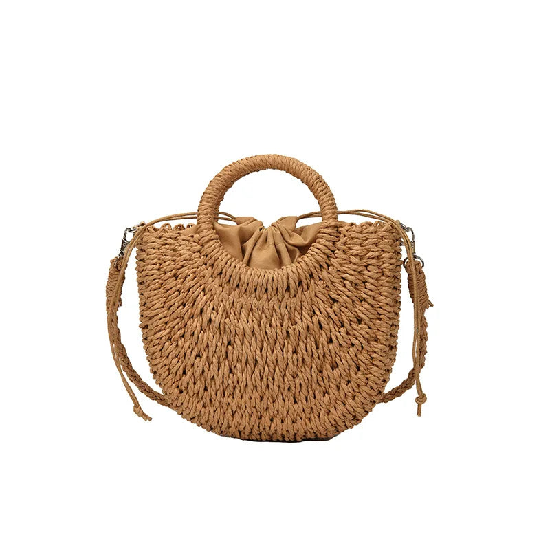 Bohemian Halo Woven Half-Moon Beach Tote Bag