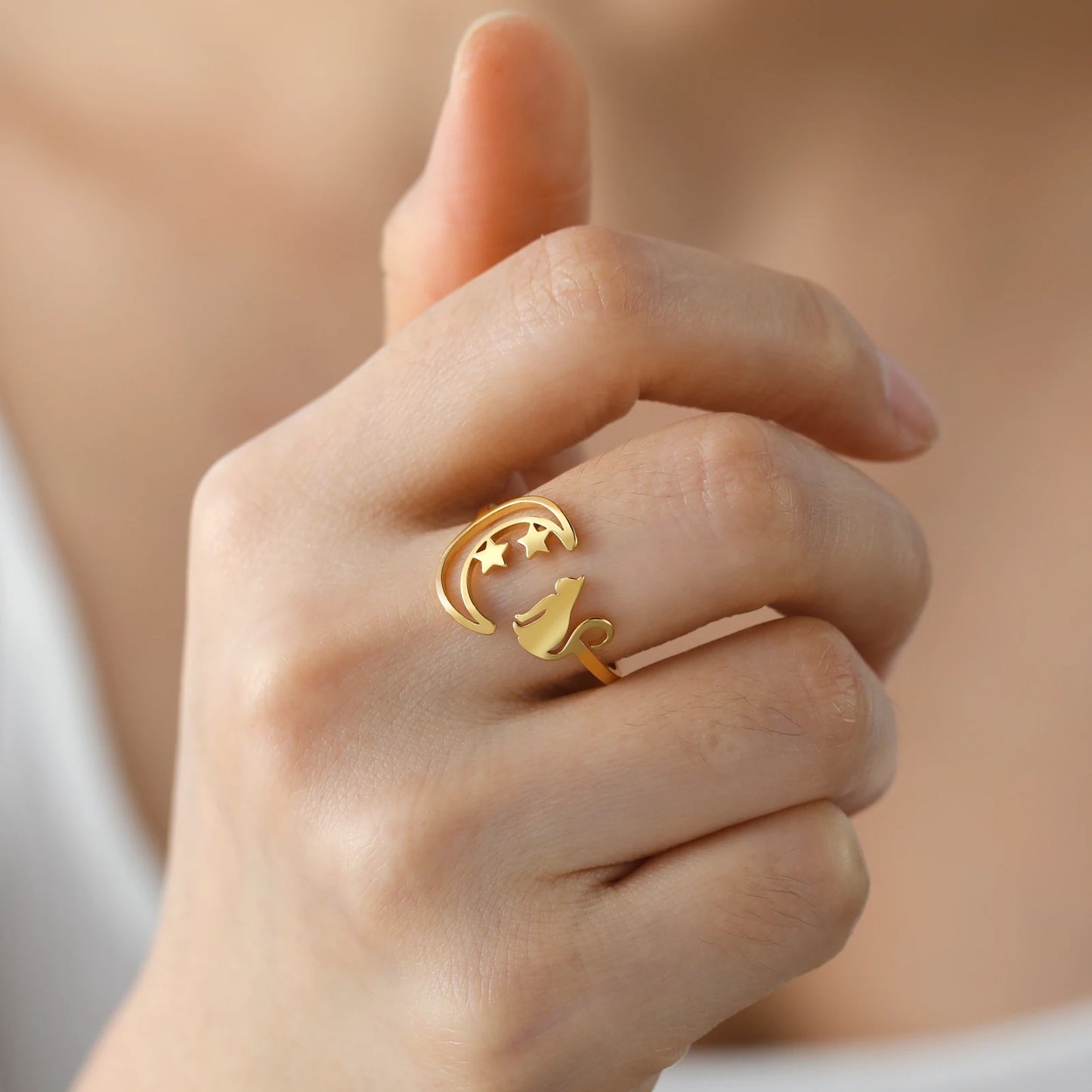 Moonbeam & Stardust Meow Stainless Steel Ring