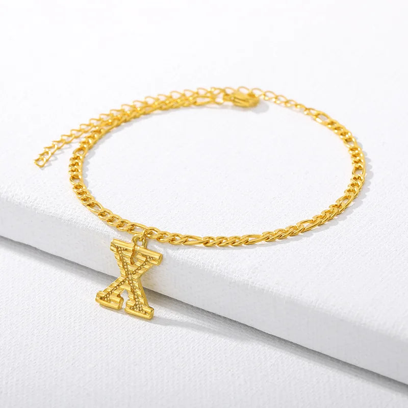 Vintage Golden Alphabet Cuban Charm Anklet