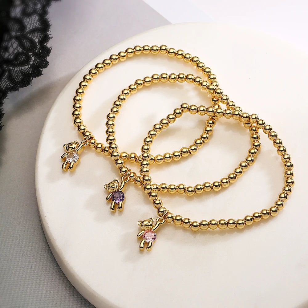 Golden Bear Hug Beaded Bracelet