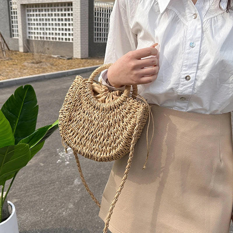 Bohemian Halo Woven Half-Moon Beach Tote Bag