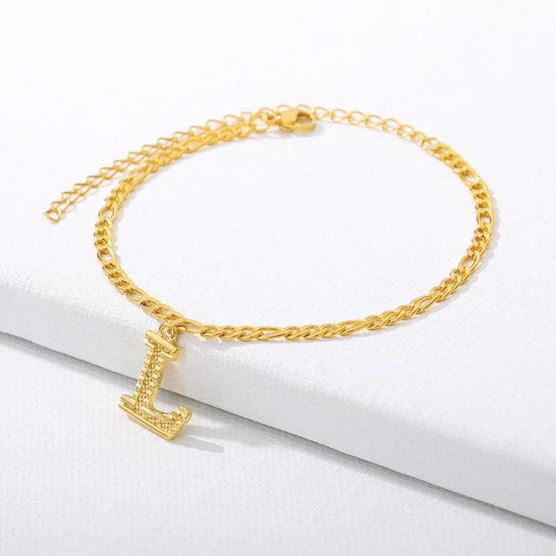 Vintage Golden Alphabet Cuban Charm Anklet