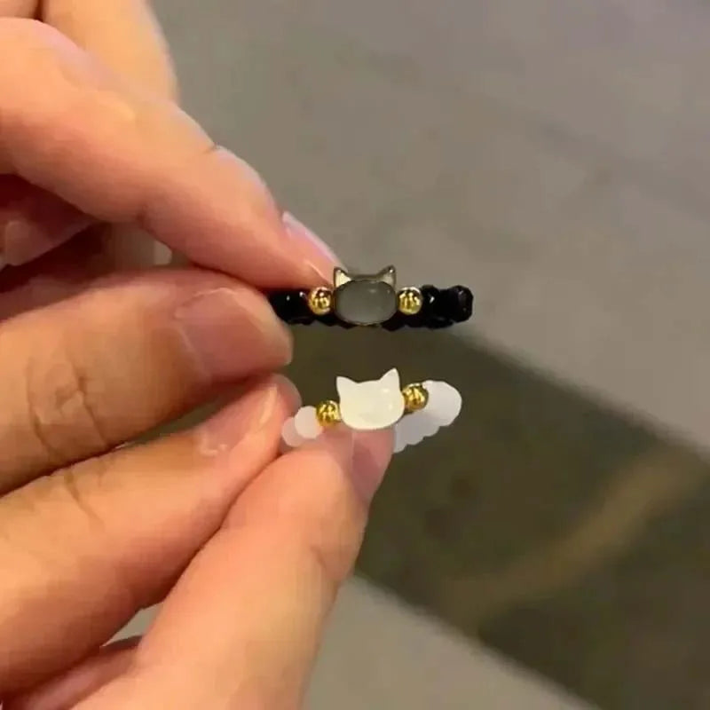 Cat Lover's Natural Moonstone Obsidian Ring