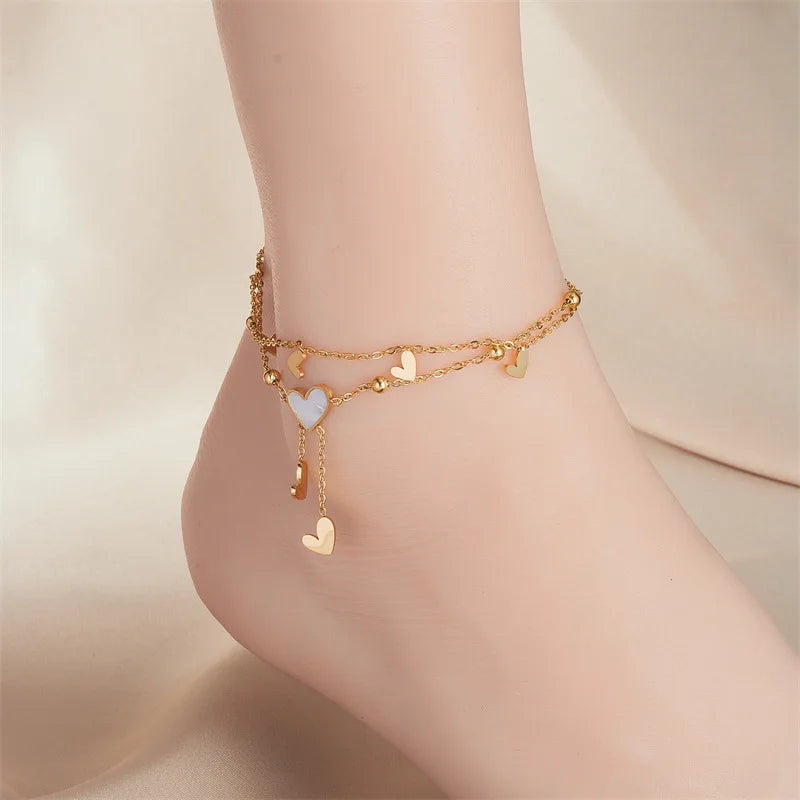 Sweet Hearts Stack Double Layer Love Anklet