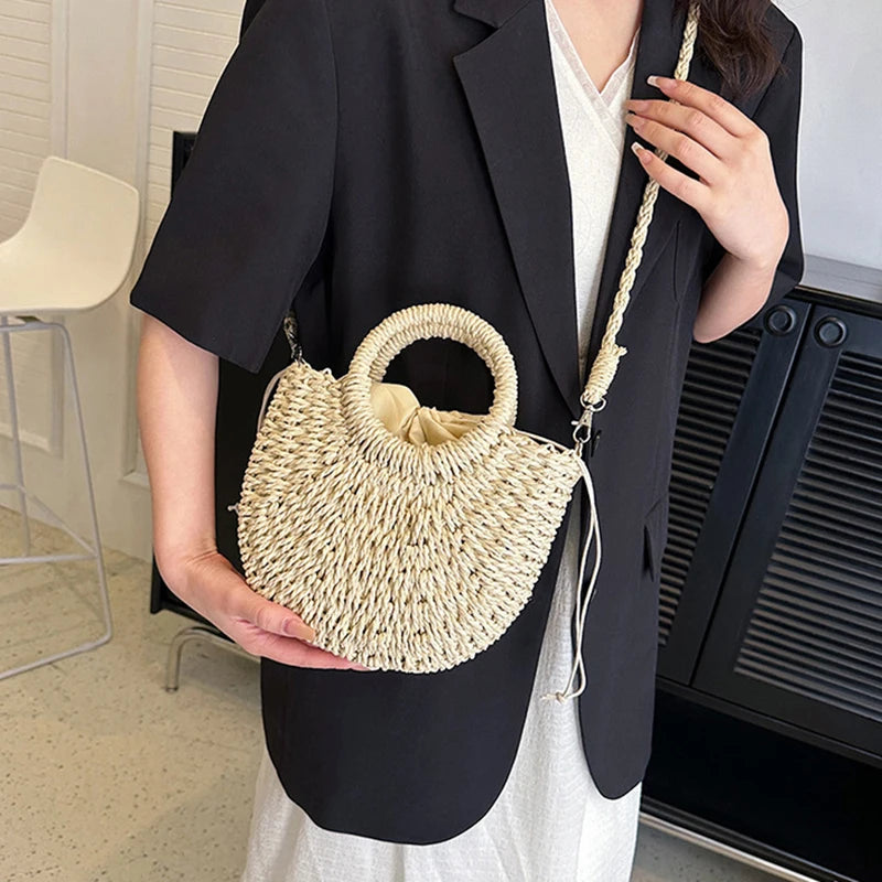 Bohemian Halo Woven Half-Moon Beach Tote Bag