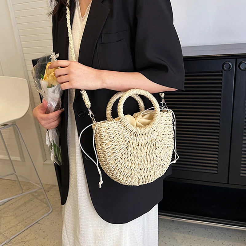 Bohemian Halo Woven Half-Moon Beach Tote Bag