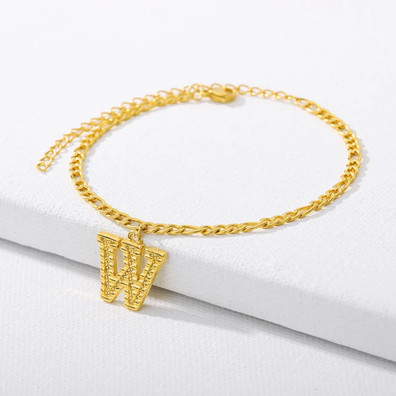 Vintage Golden Alphabet Cuban Charm Anklet