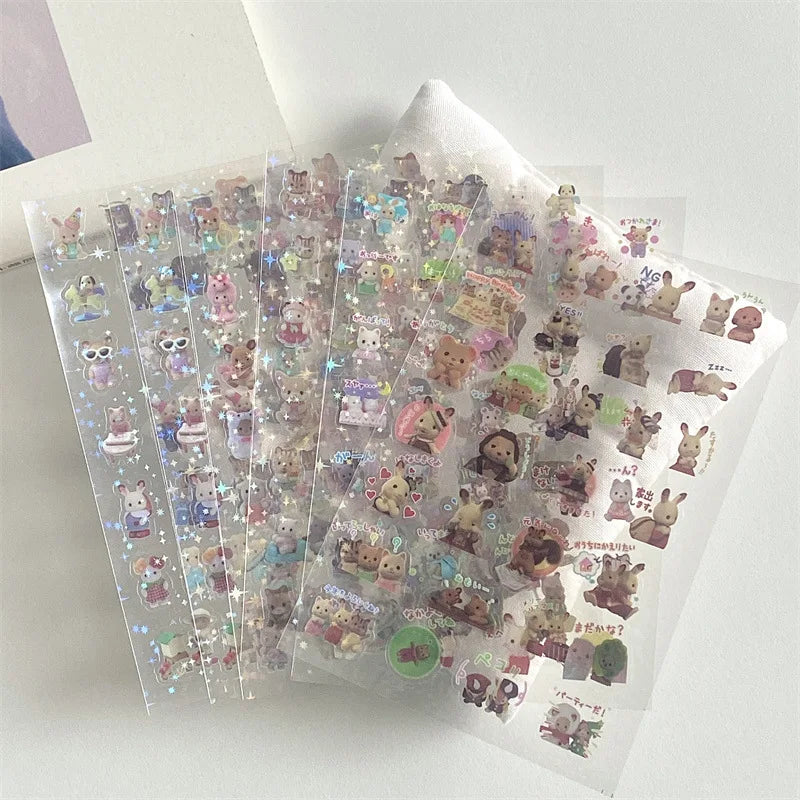 Fluffy Bears & Sweet Things Y2K Glitter Laser Sticker Sheets