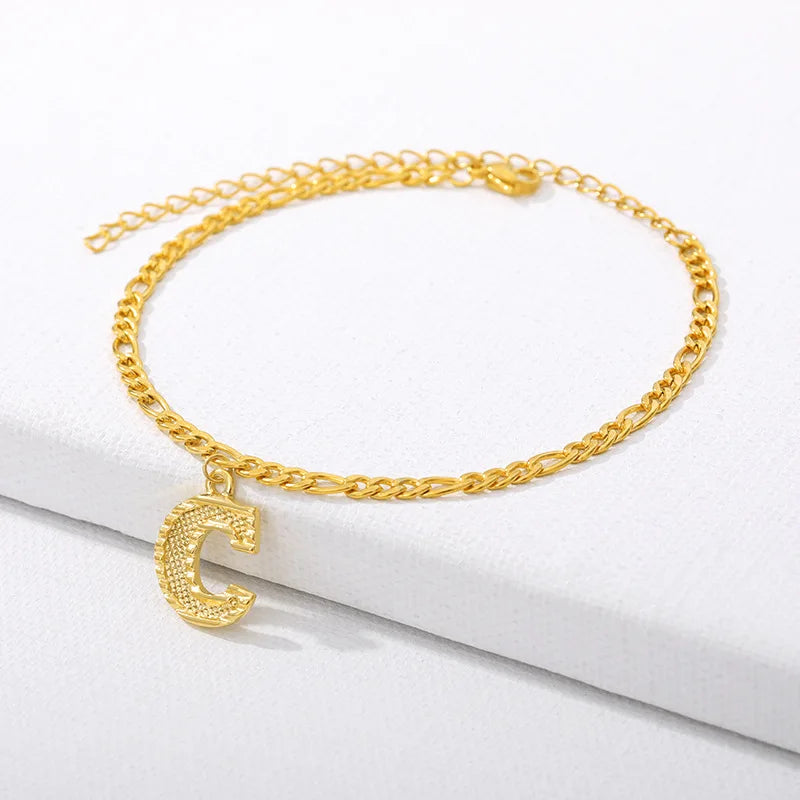 Vintage Golden Alphabet Cuban Charm Anklet