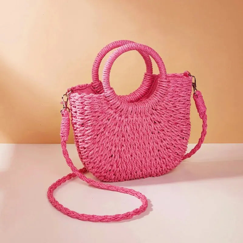 Bohemian Halo Woven Half-Moon Beach Tote Bag