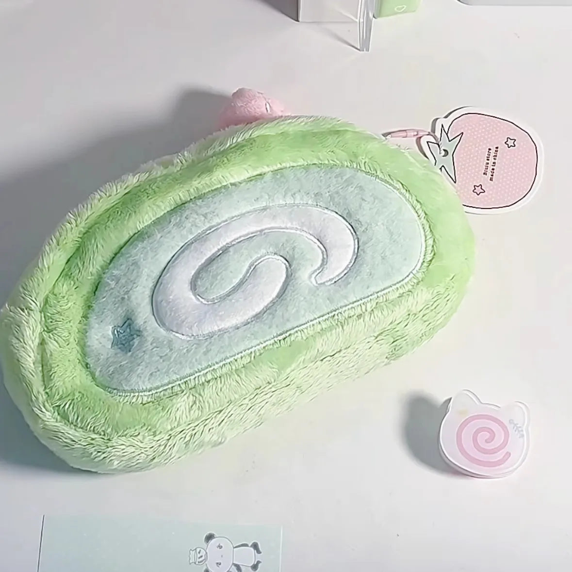 Matcha Roll Cake Plushie Pencil Case