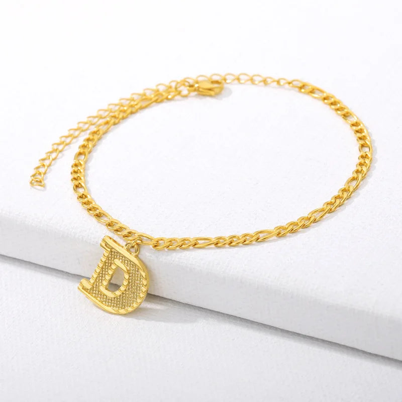 Vintage Golden Alphabet Cuban Charm Anklet