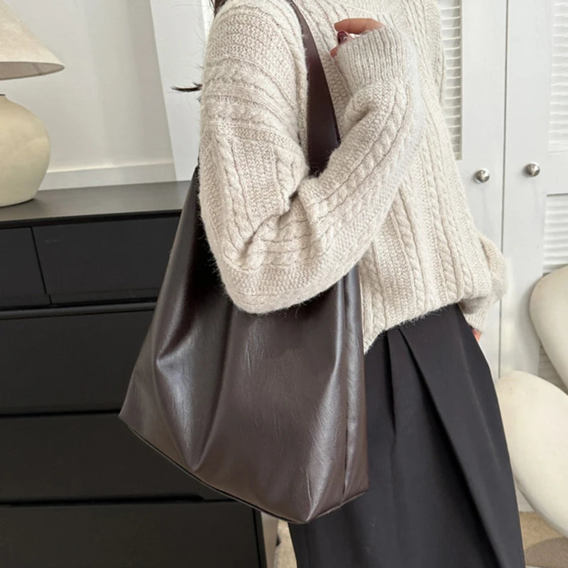 Effortless Everyday Leather Bucket Tote Bag
