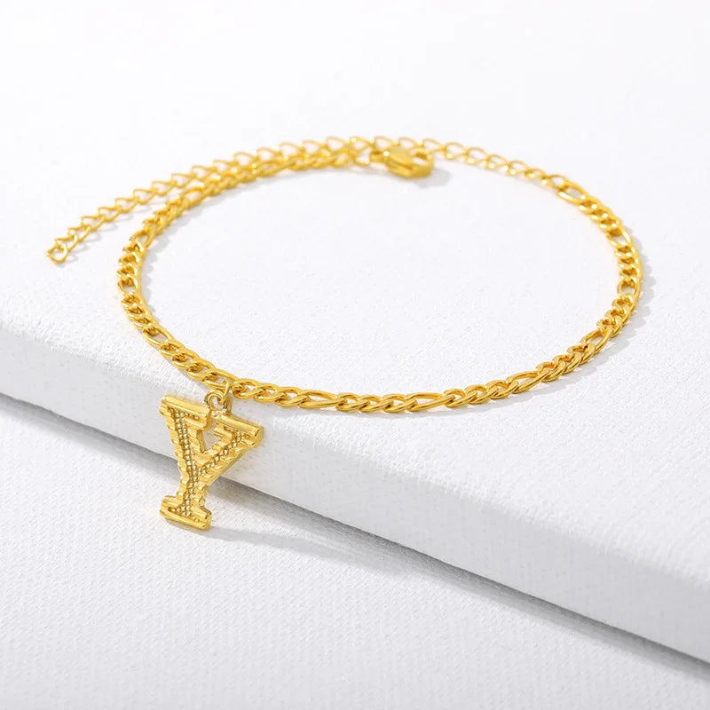 Vintage Golden Alphabet Cuban Charm Anklet