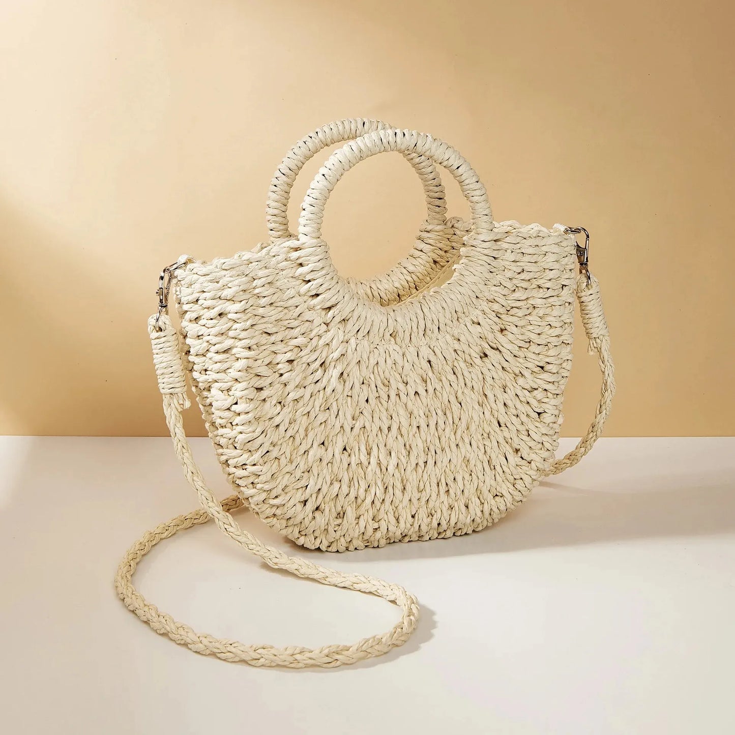 Bohemian Halo Woven Half-Moon Beach Tote Bag