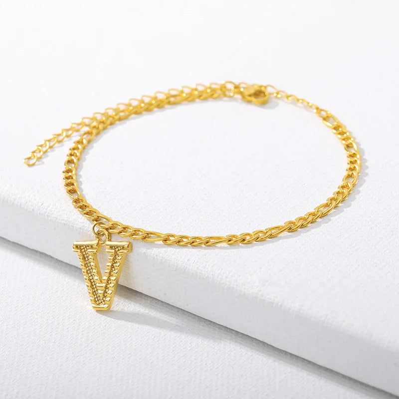Vintage Golden Alphabet Cuban Charm Anklet