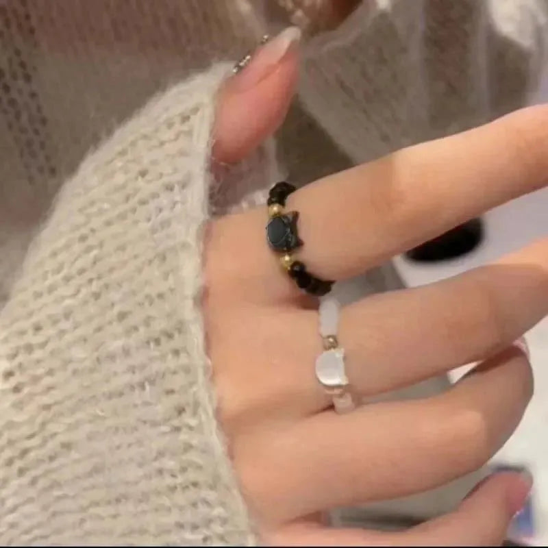 Cat Lover's Natural Moonstone Obsidian Ring