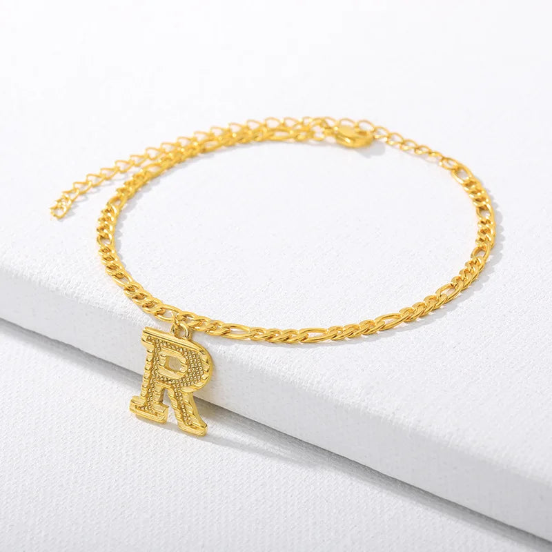 Vintage Golden Alphabet Cuban Charm Anklet
