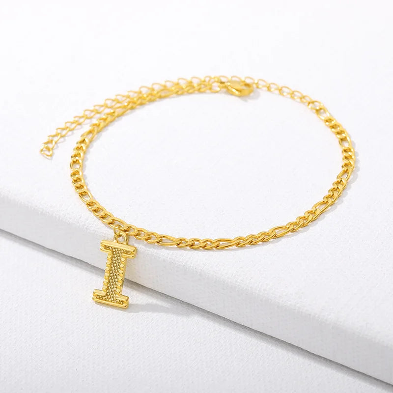 Vintage Golden Alphabet Cuban Charm Anklet