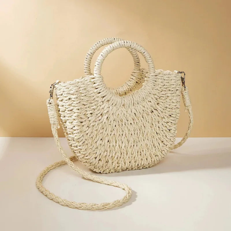 Bohemian Halo Woven Half-Moon Beach Tote Bag