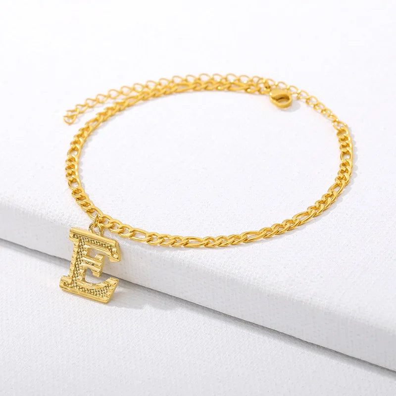 Vintage Golden Alphabet Cuban Charm Anklet