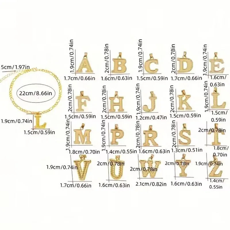 Vintage Golden Alphabet Cuban Charm Anklet
