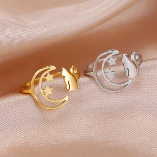 Moonbeam & Stardust Meow Stainless Steel Ring